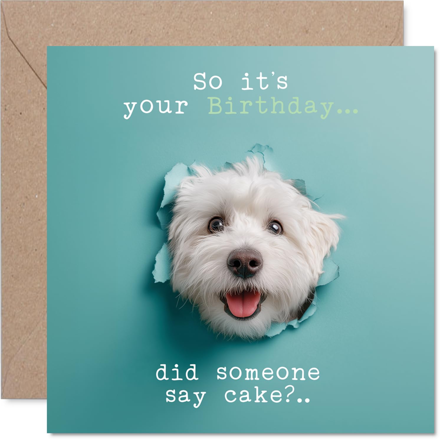 Family Birthday Card - Did Someone Say Cake? - Happy Birthday Card for Family from Colleague Friends, 145mm cute dog humorous Bday Greeting Cards