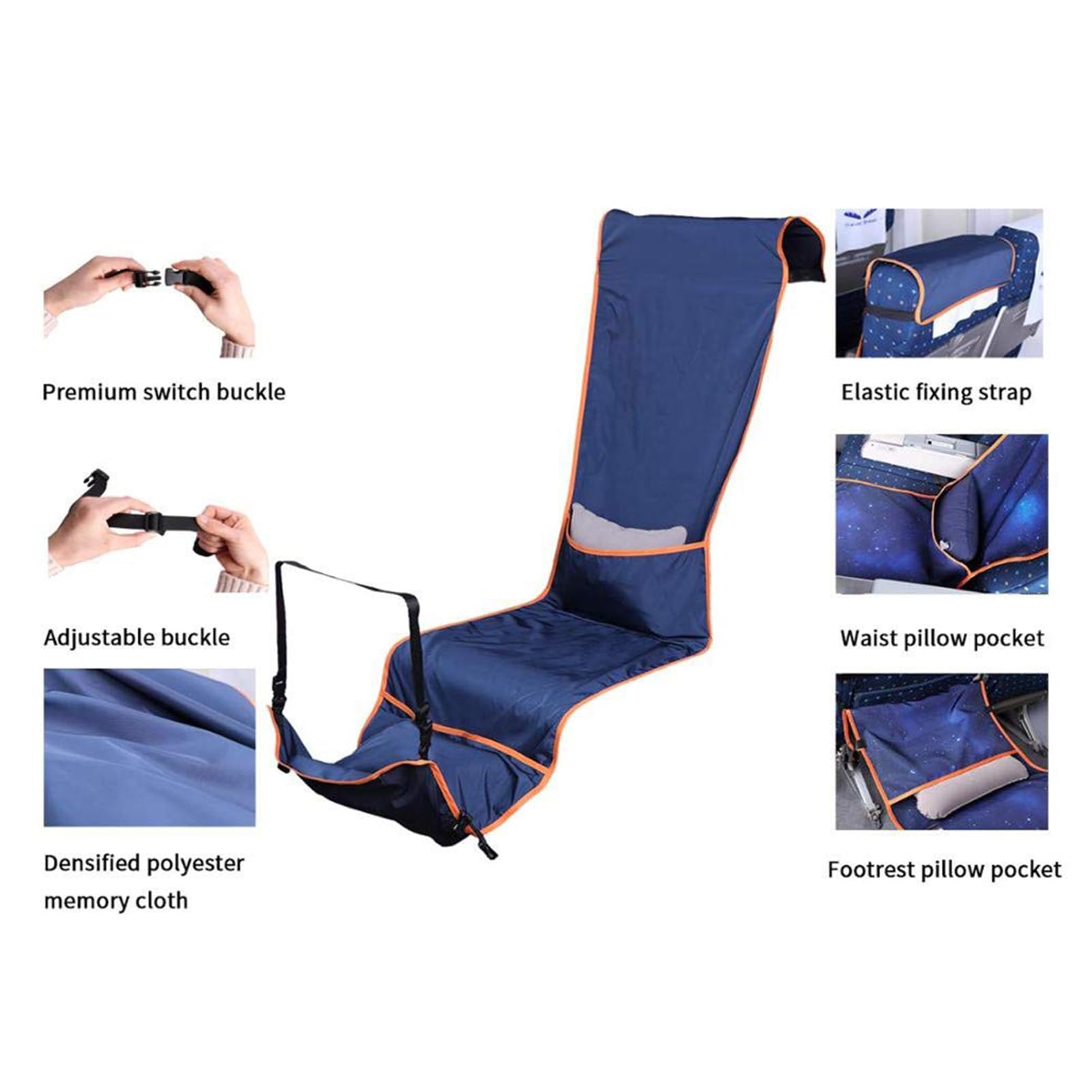 Airplane Seat Extender, Airplane footrest hammock, altezza regolabile volo carry-on foot rest hammock, per aerei bus accessori di viaggio aeroplano, poggiagambe