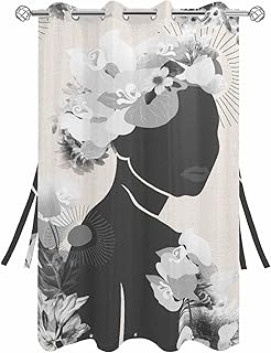 Outdoor Waterproof Curtains, Boho Women Silhouettes with Black Flowers V...