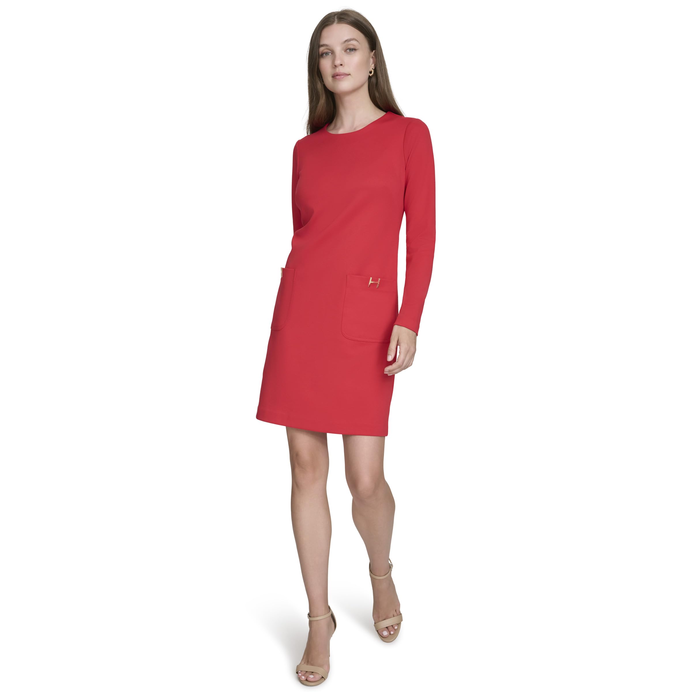 H HALSTON Womens Long Sleeve Scoop Neck Wear to Work Dress