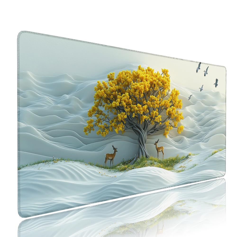 Tappetino Mouse Gaming xxl Accessori Scrivania Ufficio Bianco Albero Grande Tappetino Mouse e Tastiera Sottomano da Scrivania, Gaming Accessori pc 1200x600x3mm Base Antiscivolo, per PC Laptop d-56