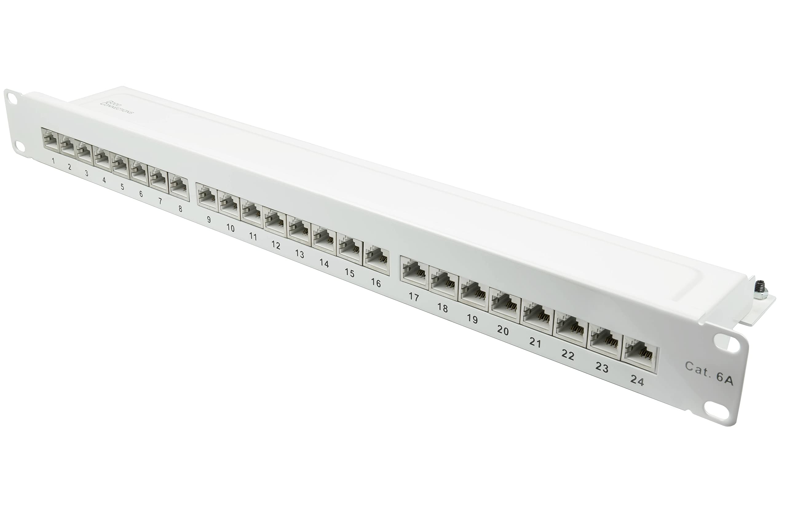 Panel de Parches - 19" - Montaje en Servidor/Montaje en Rack - Cat. 6A, 500 MHz - Listo para 10-GIGABIT - 24 Puertos - 1U - blindado STP - Apertura sin Herramientas - Blanco Puro (RAL9010)