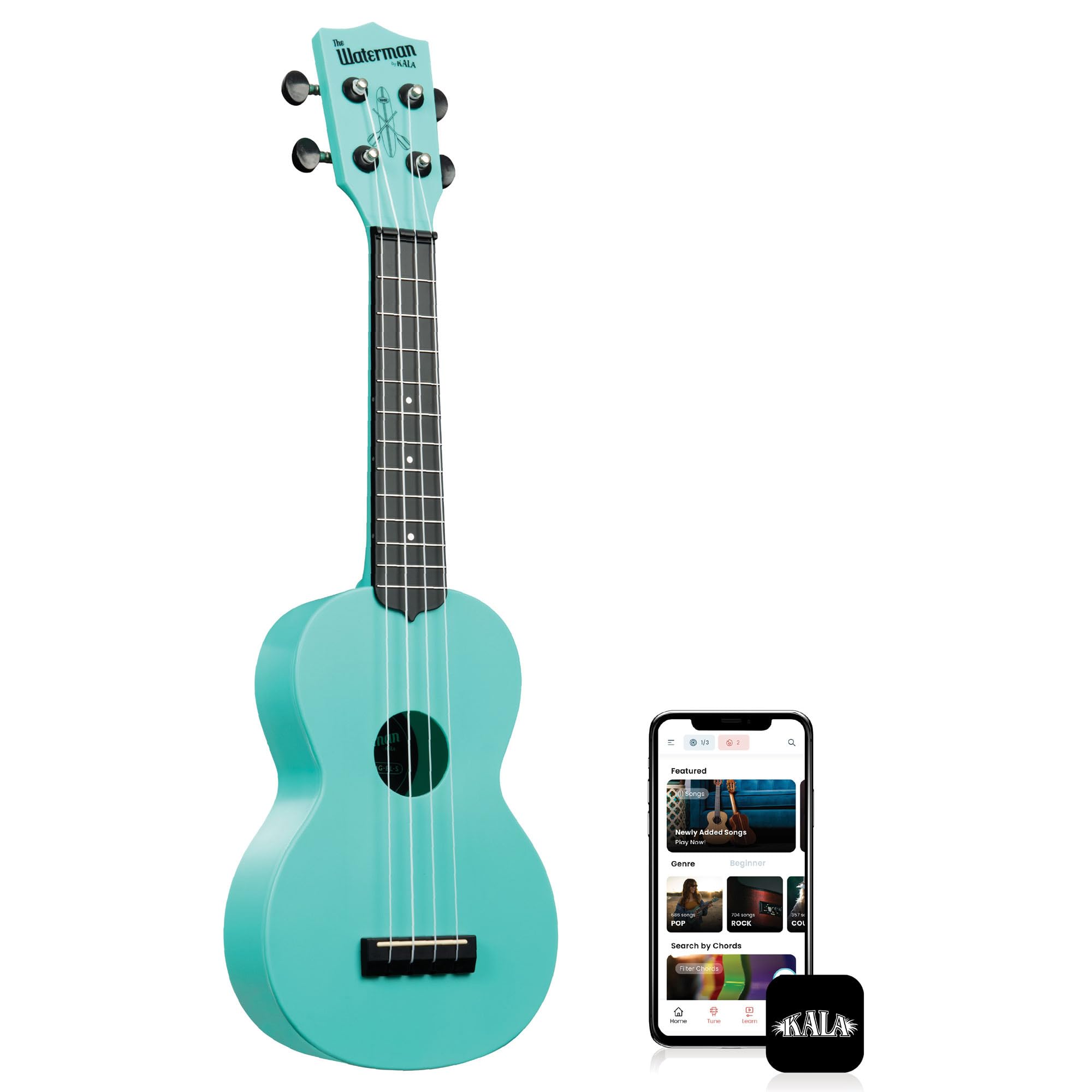 Kala Brand Music Co. The Waterman Beach Collection, 4-String Ukulele, Right-Handed, Aqua Mist, Soprano (KA-WMG-BL-S)
