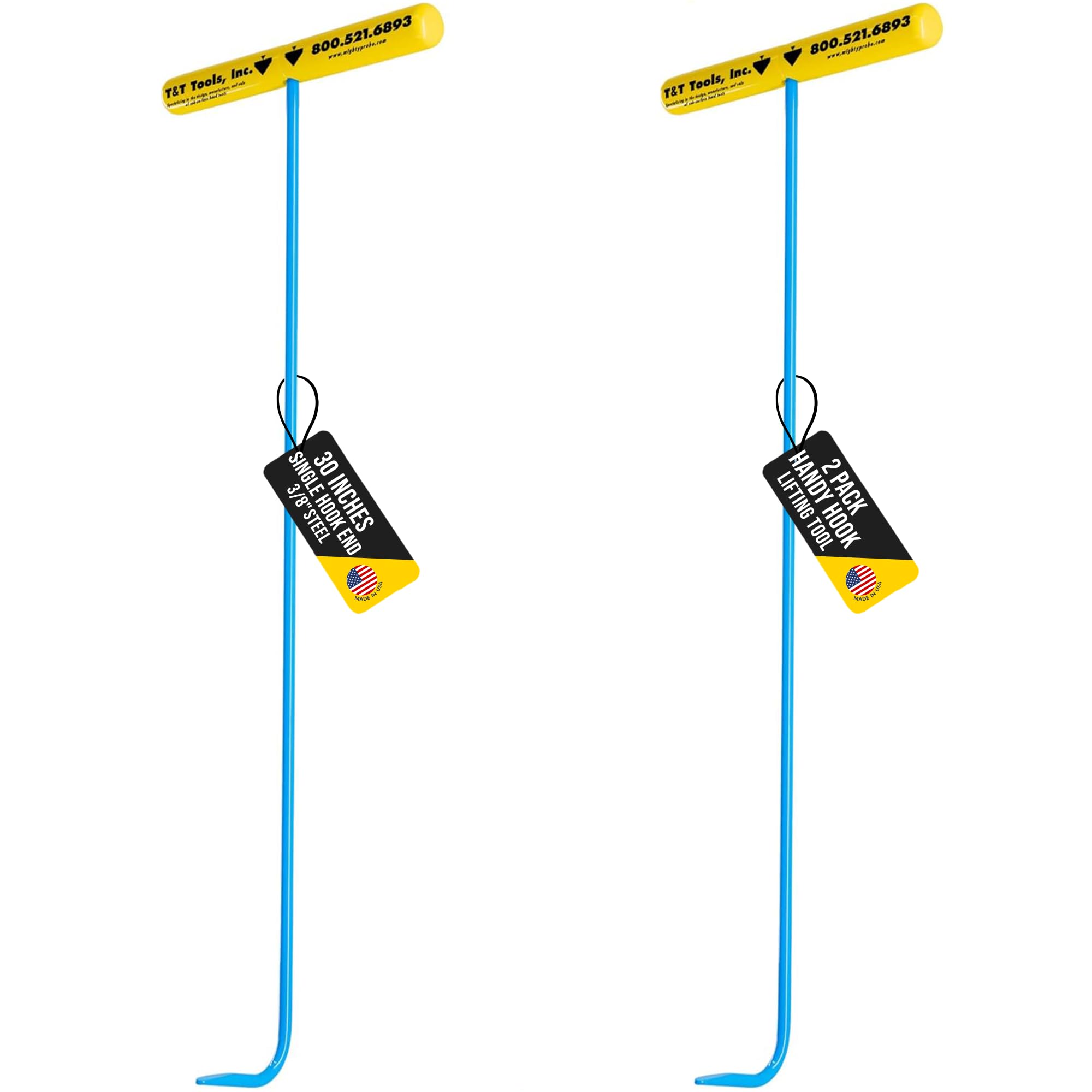 T&T Tools Handy Hook Lifting Tool - 30" Single end 3/8: Steel Manhole Cover Lifter for Covers Sewer Cap Removal Storm Drain Dock Septic Tank Metal
