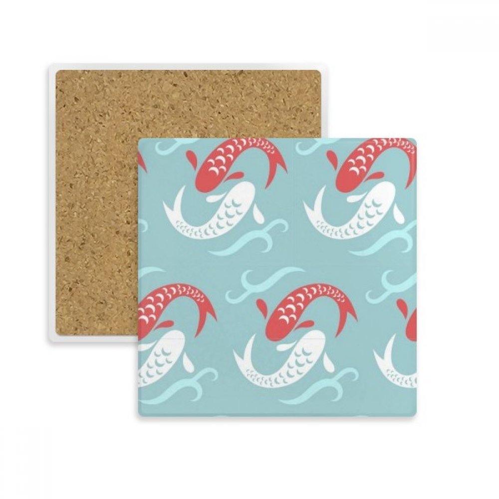 Porte tasse pierre absorbant motif japonais carp waves pour verre et mug