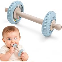 Baby Teething Toys for 3-6 Months, Dumbbell Teether for Babies 6-12 Months, Silicone Baby Teether Toys with Textured Chew Surfaces, Rattle Baby Chew Toy for Infants Blue