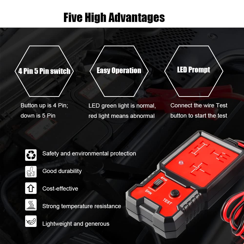 Greluma 1 Pièce Testeur de relais de voiture,vérificateur de relais électronique 12 V,testeur de batterie de voiture avec clips pour réparation automatique,outil de diagnostic de relais de voiture
