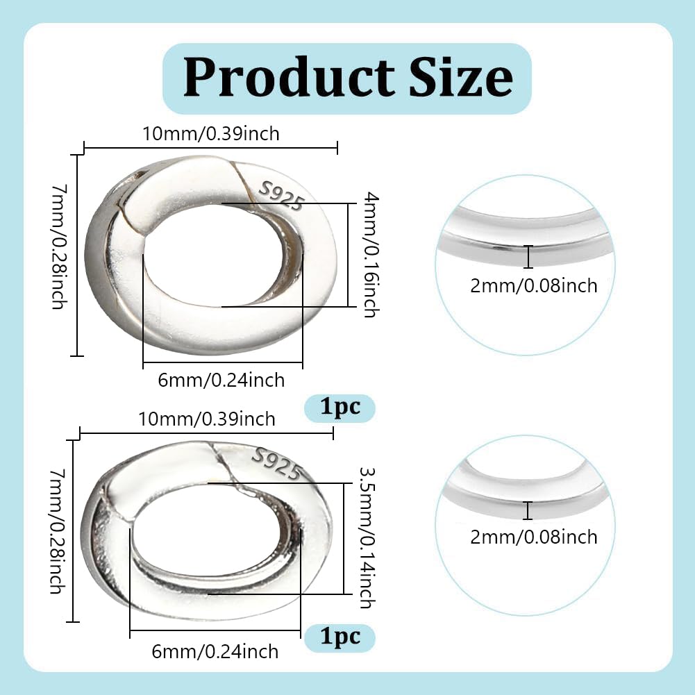 NBEADS 2 pz 925 clip per Anello Collana In Argento Sterling, 2 Dimensioni Chiusura A Molla per Anello A Molla per Perle Chiusure per Collane Chiusure A Molla per Bracciale, Portachiavi