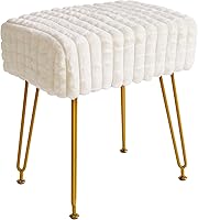 IBUYKE Velvet Rectangular Footrest Stool Ottoman with Golden Steel Legs - Makeup Vanity Seat, Side Table, White Square Grid Pattern