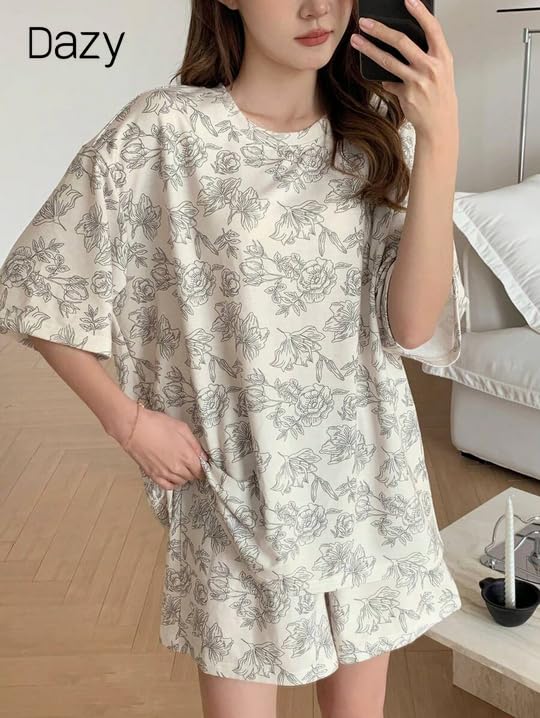 Image of Lunza Women's Cotton Blend Pajama Set, Short Sleeve T-Shirt and Shorts, Cute Bear Print Nightwear