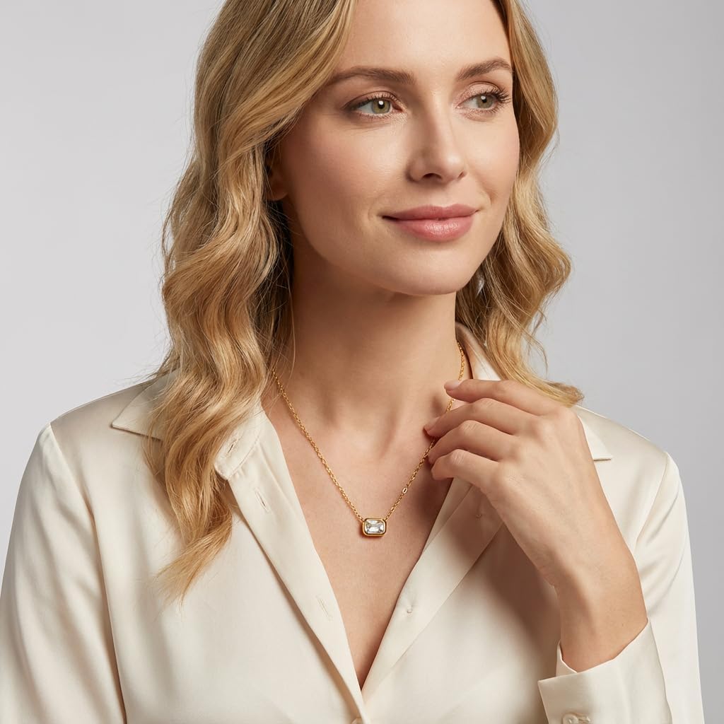 14K Gold Plated Birthstone Necklace for Women, Emerald Cut Pendant on Delicate Paperclip Chain, Dainty Jewelry Gift for Her, Birthday Anniversary Holidays - Image 6