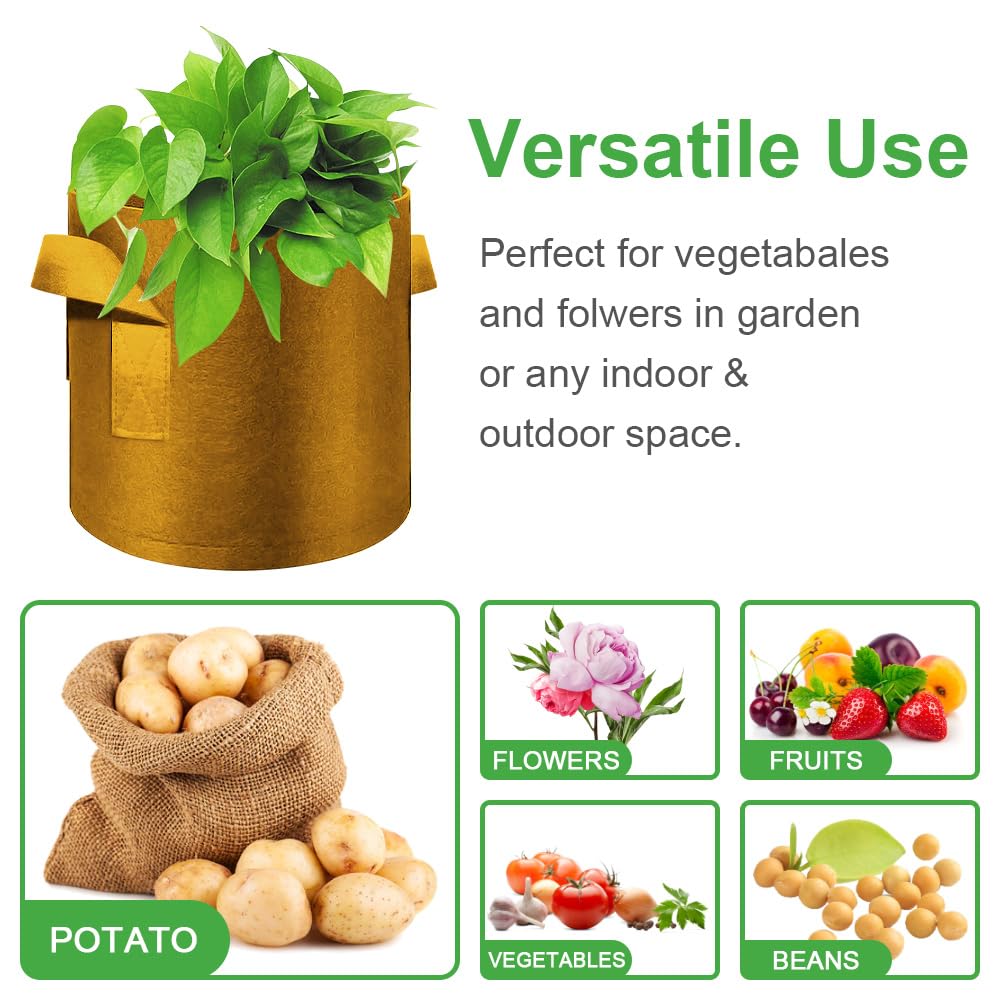 Paquete de 5 Bolsas de Cultivo de 3 galones, macetas de Tela no Tejida Gruesa Resistente con Asas, Bolsas de Cultivo de Plantas para Verduras, Flores, Plantas, Frutas, Color marrón