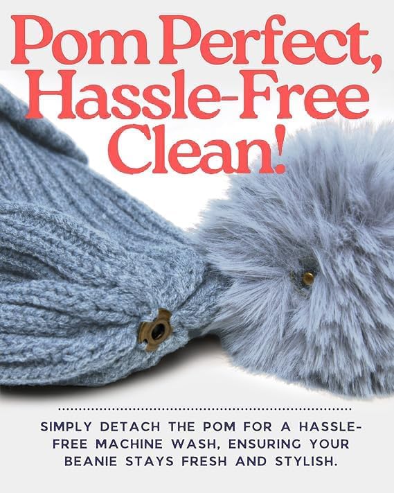 Funky Junque Women’s Winter Detachable Pom Beanie – Warm Knit Hat with Removable Faux Fur Pom, Soft Stretch Acrylic Cozy Cap - Image 6