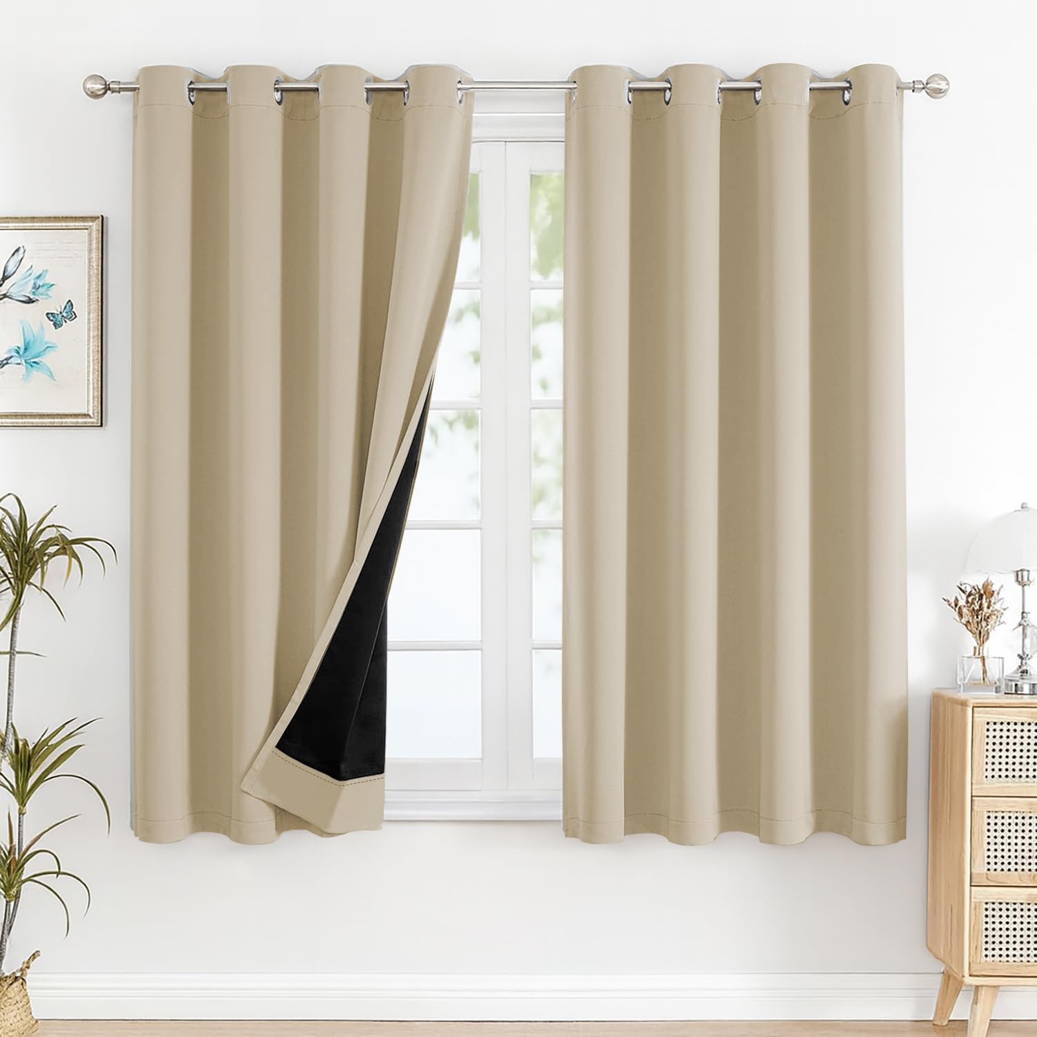 Cloth Fusion 100% Blackout Window Curtains 5 Feet Long Set of 2 with Blackout Lining, Double Layer Room Darkening Parda with Stainless Steel Grommets for Home Decor (5x4 Feet, Iridesent White)