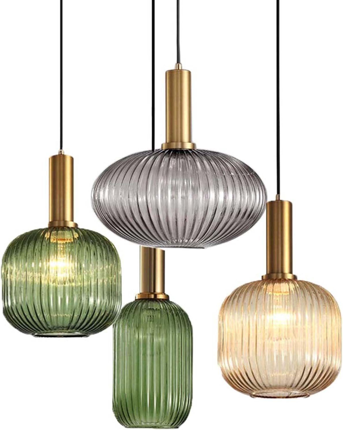 Industrial Vintage Glass Pendant Lighting Brass Finish Modern Retro Drop Ceiling Light Hanging Lamp for Bedroom Dining Room Kitchen Island (Amber, 7.9 Inches)