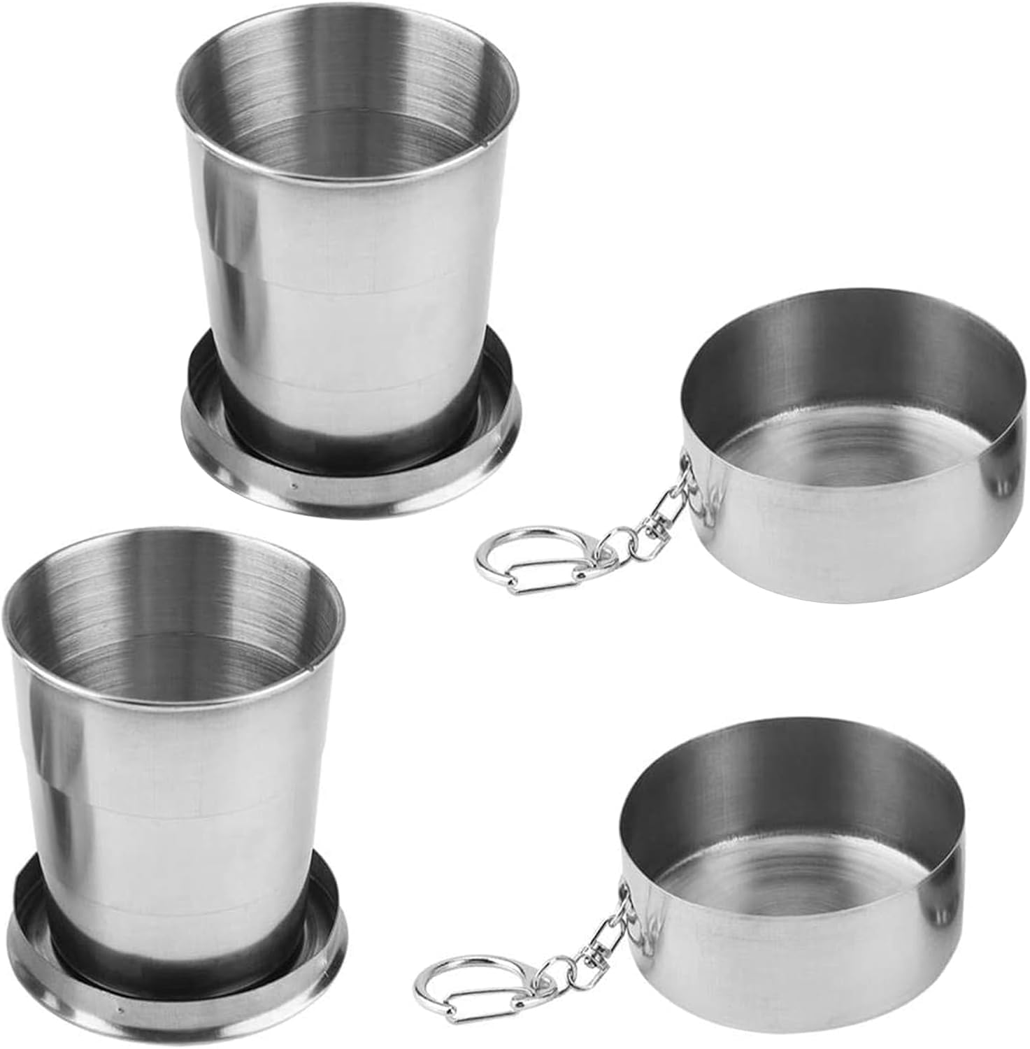 2 Pcs Retractable Folding Mug, Stainless Steel Folding Mug, Portable Coffee Mug, 250ML Reusable Collapsible Tumbler, Collapsible Mug with Key Ring for Travel, Hiking, Camping, Picks