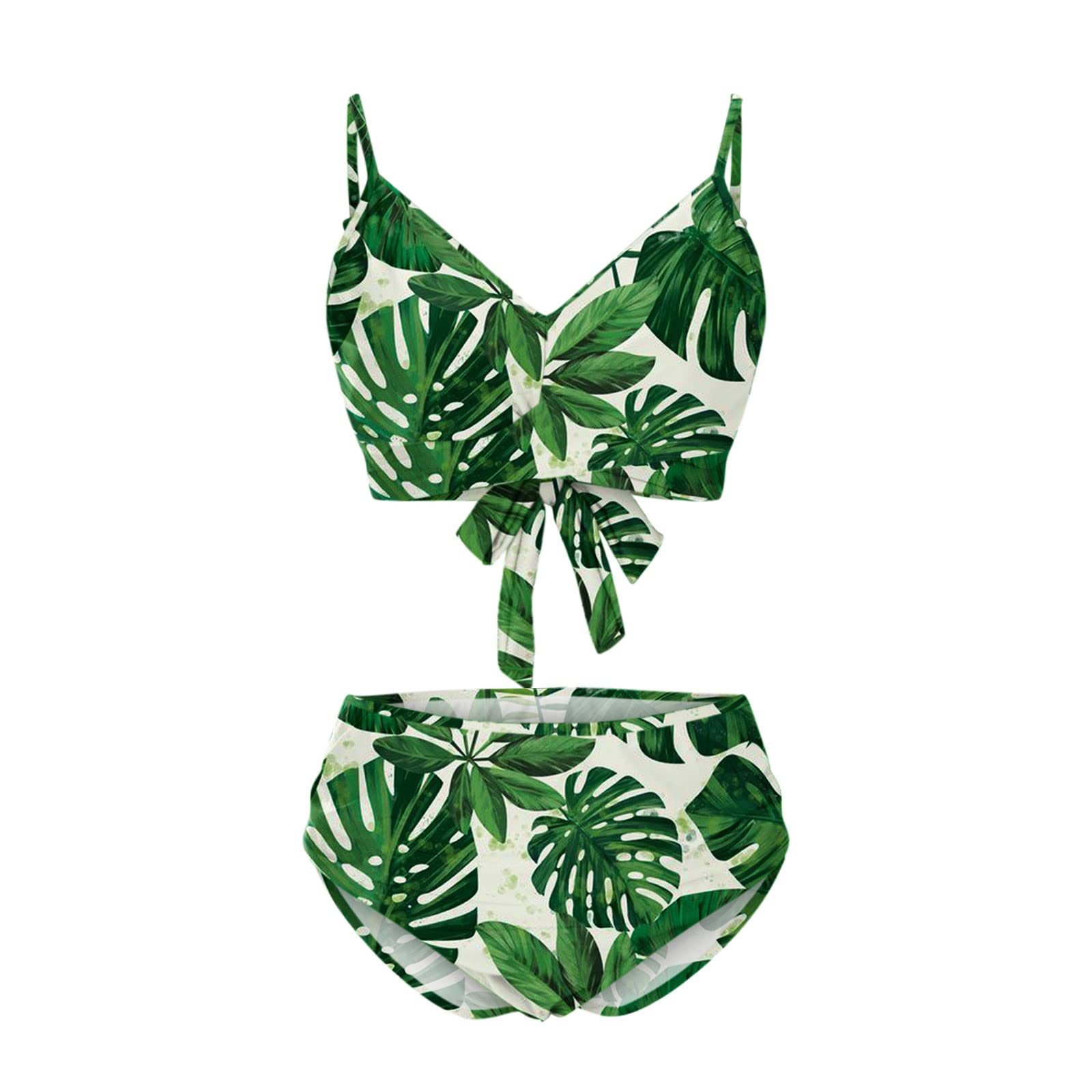 Women's Bikini Set High Waisted Swimsuits Beachwear Floral Print Two Piece Bathing Suit Sexy V Neck Bikini Swimsuit 2 Piece Push Up Swimsuit Retro Halter Ruched High Waist Bikini with Bottom