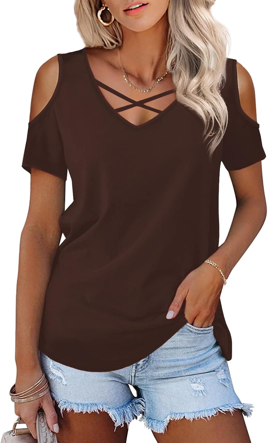 Florboom Women's Cold Shoulder T-Shirt - Scoop Neck Bell Sleeve Top In Dark Green, Size L