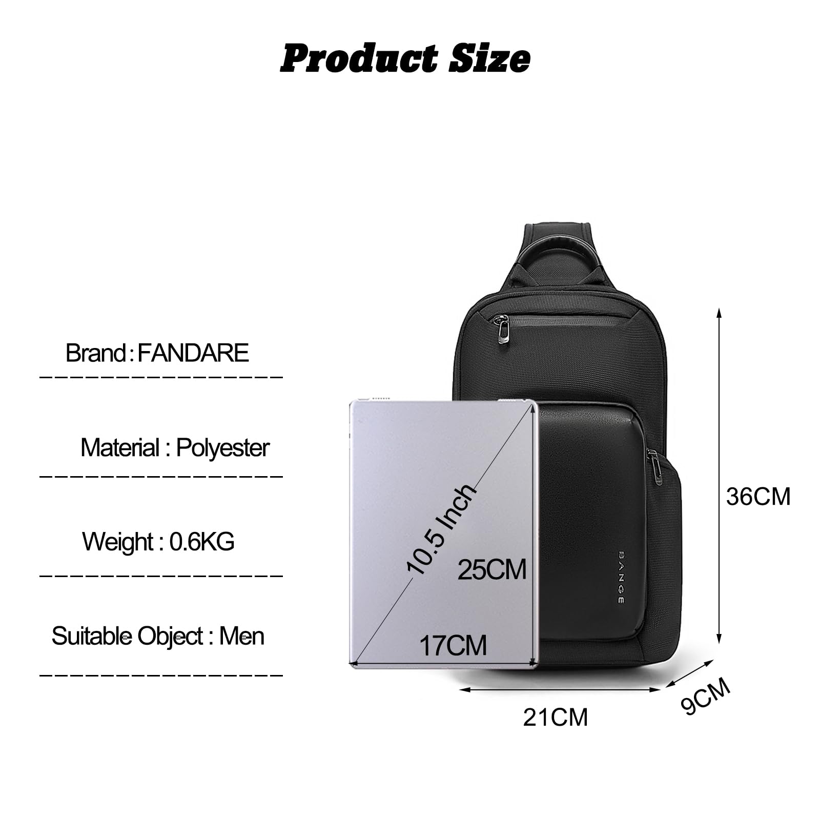 FANDARE Borsa a Tracolla Uomo per Tablet 10.5 Pollici Borsetta Impermeabile in Poliestere Multitasche Leggera e Compatta per Viaggi Lavoro Escursionismo Palestra e Uso Quotidiano