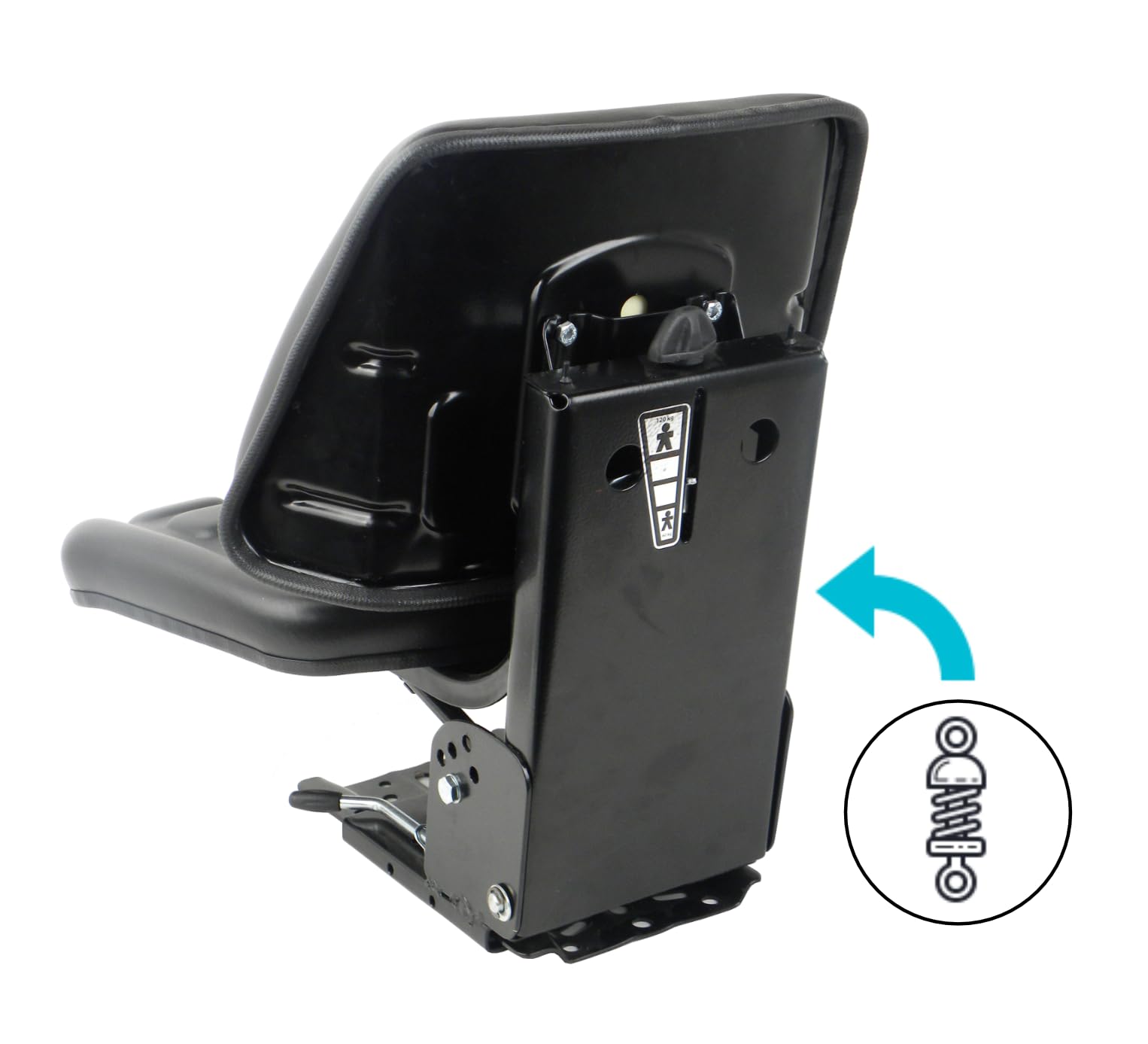 Traktorsitz Schleppersitz ECO – Gefederter Sitz, 5-fache Neigungsverstellung, Kunstleder, Gewichtseinstellung 50-120 kg, Gasdämpfer, Längsverstellung 160 mm, Federweg 80 mm