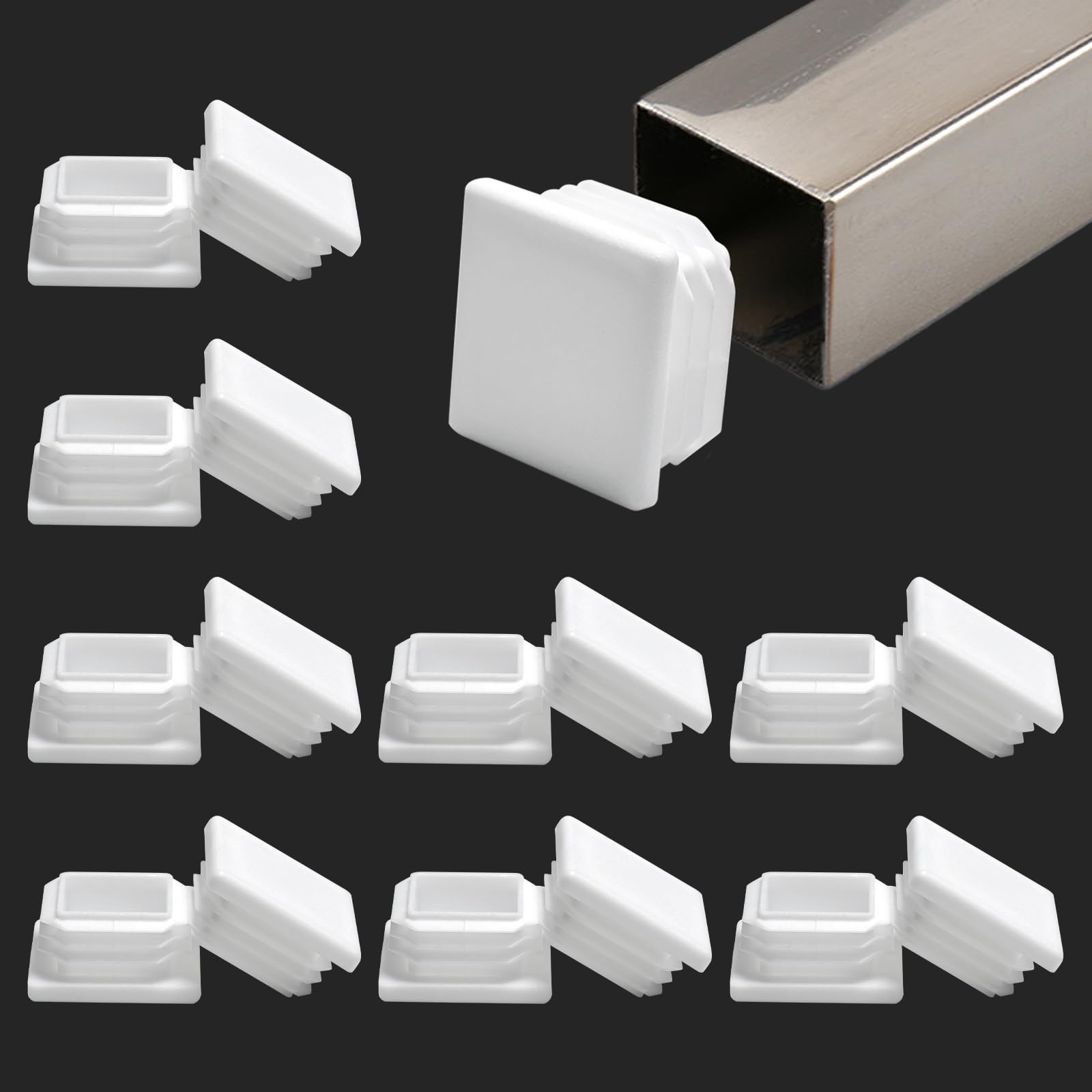 Bouchons carrés en plastique blanc pour tubes de 2-4 mm, lot de 16