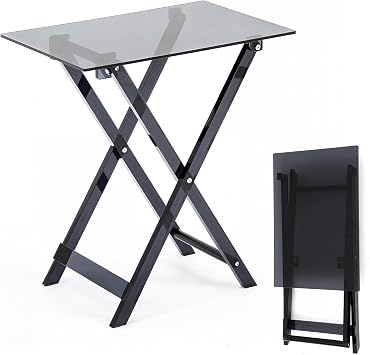 Namalu Acrylic Foldable TV Dinner Table Clear Small Folding Tray Space Saving for Eating Snack Coffee Bed Desk Living Room Kitchen Furniture Easy Assembly No Edge,20.4 * 18.6 * 12inch,Black