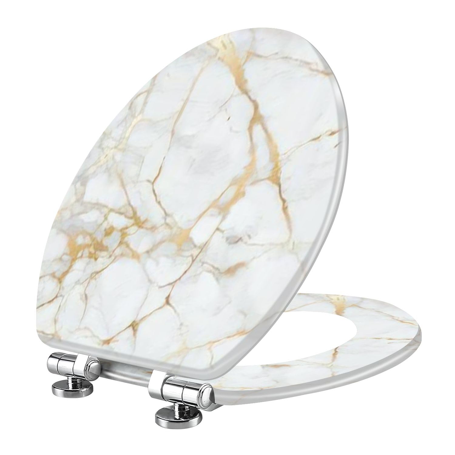 Tazyyzuu Multi10 Elongated Resin Toilet Seat With Marble Grunge Crack Pattern Slow Close Hinges Quick-Release For Easy Cleaning(Multi10)