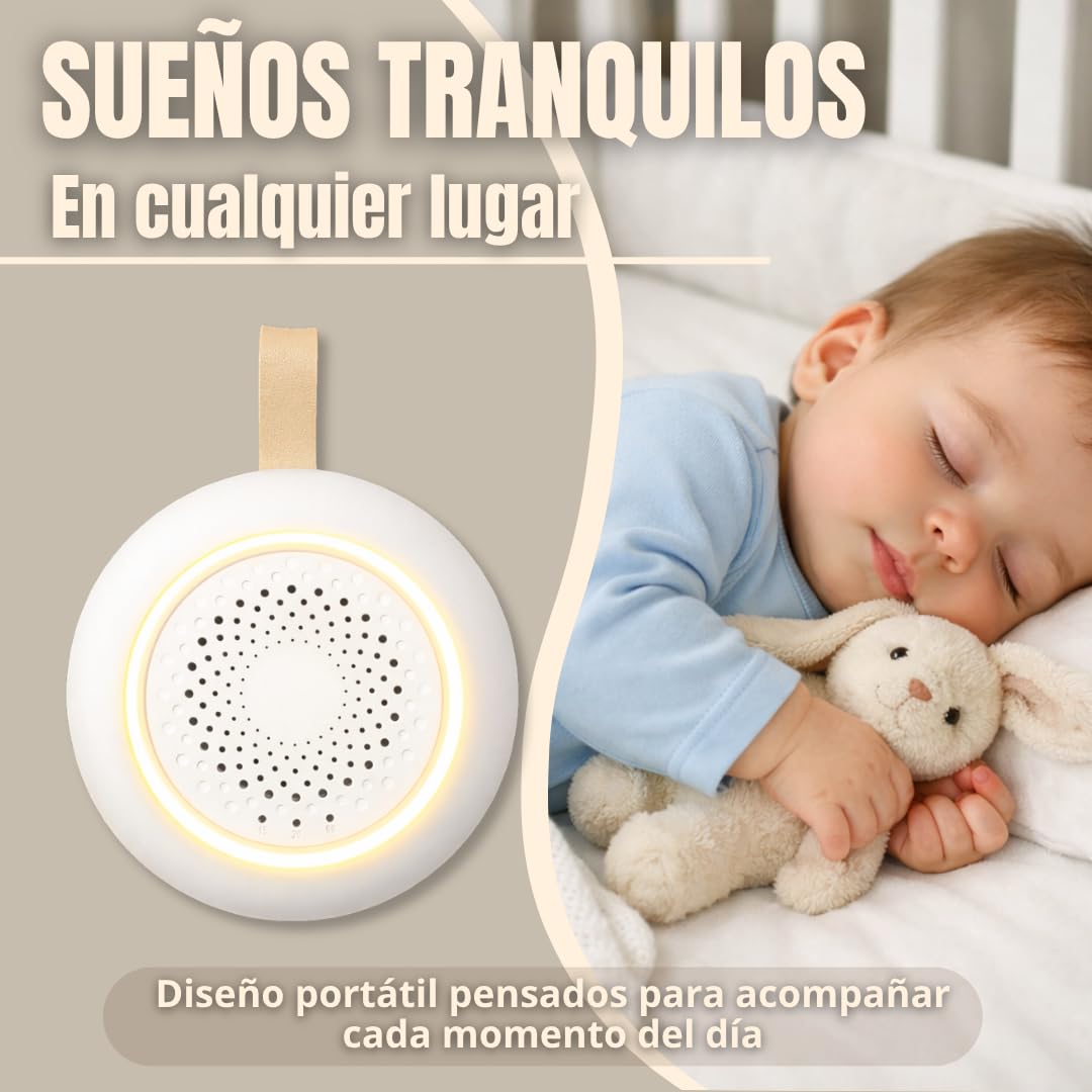 Ruido Blanco Bebé, Máquina Portátil con Música Relajante para Dormir, Luz Nocturna Regulable, Sonidos Calmantes, Temporizador, Recargable USB, Ideal para Cuna, Carrito y Viajes