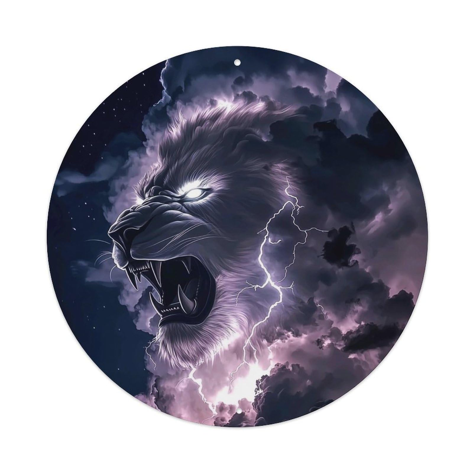 Cwbufd Vintage Style Animal Dark Fantasy Lightning Lion Roaring Celestial Storm Nebula Art Vintage Metal Tin Sign Plaque Wall Decor For Cafe, Club Bar, Office, Garden Metal Poster 8X8inch