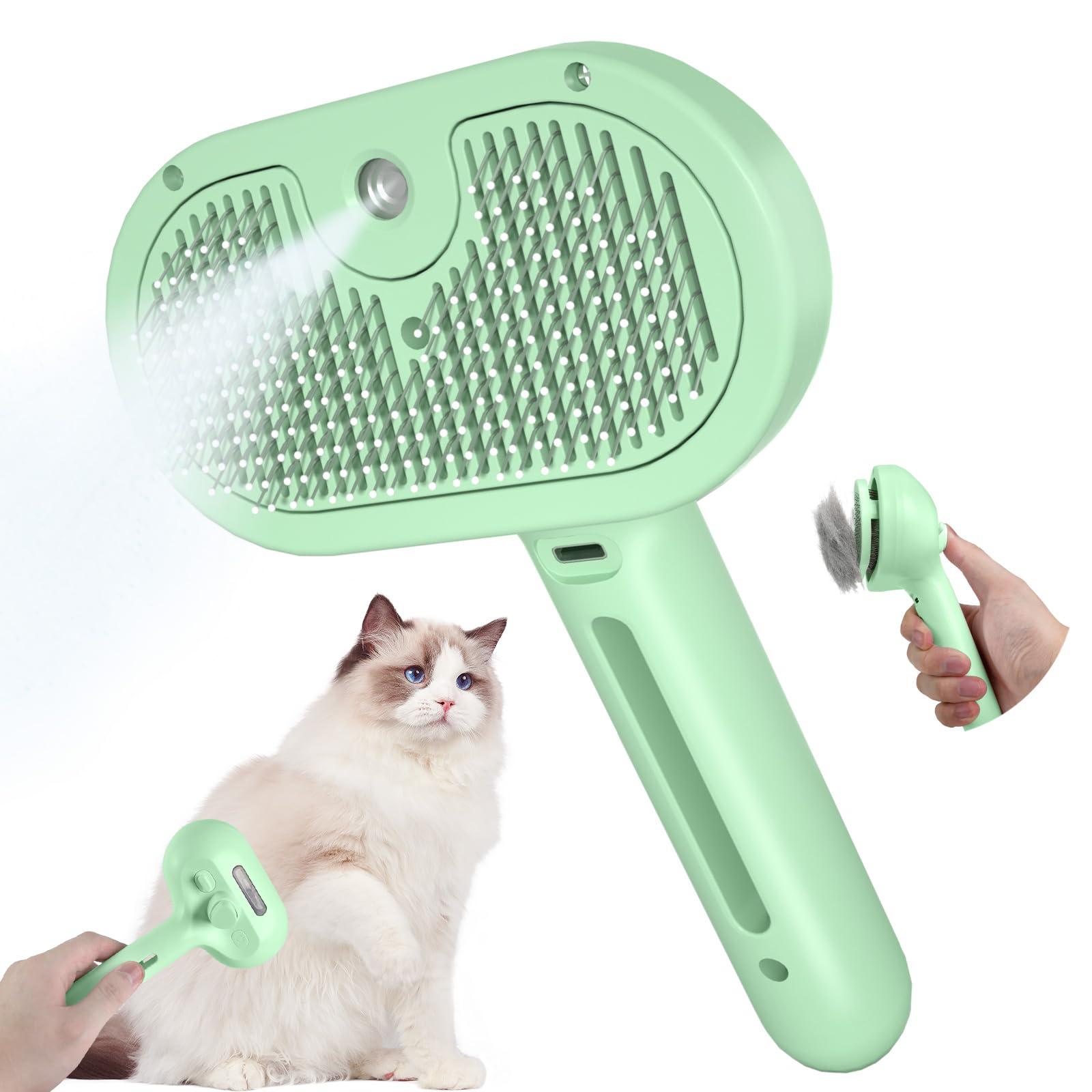 Pettidot Katzenbürste mit Dampf Hundebürste für Langes und Kurzes Haar, Dampfbürste Katze und Hund Katzenhaarbürste Katzenkamm