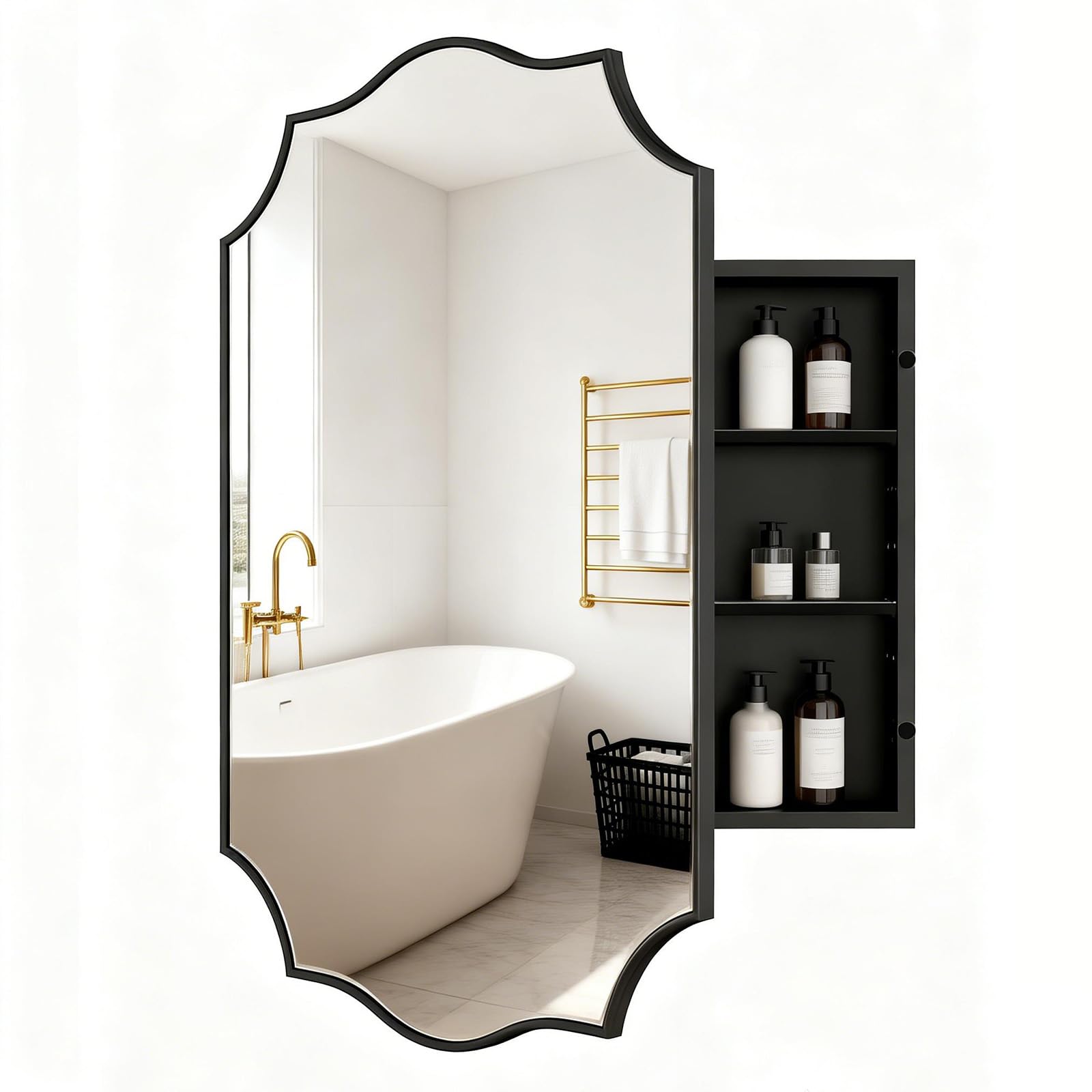 VIWILII Black Scalloped Edge Medicine Cabinet
