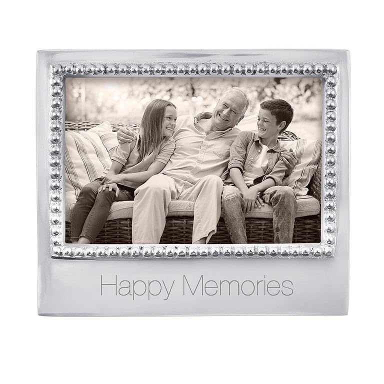 Cadre perlé 4 x 6 Happy Memories avec finition argentée haut de gamme et verre minéral