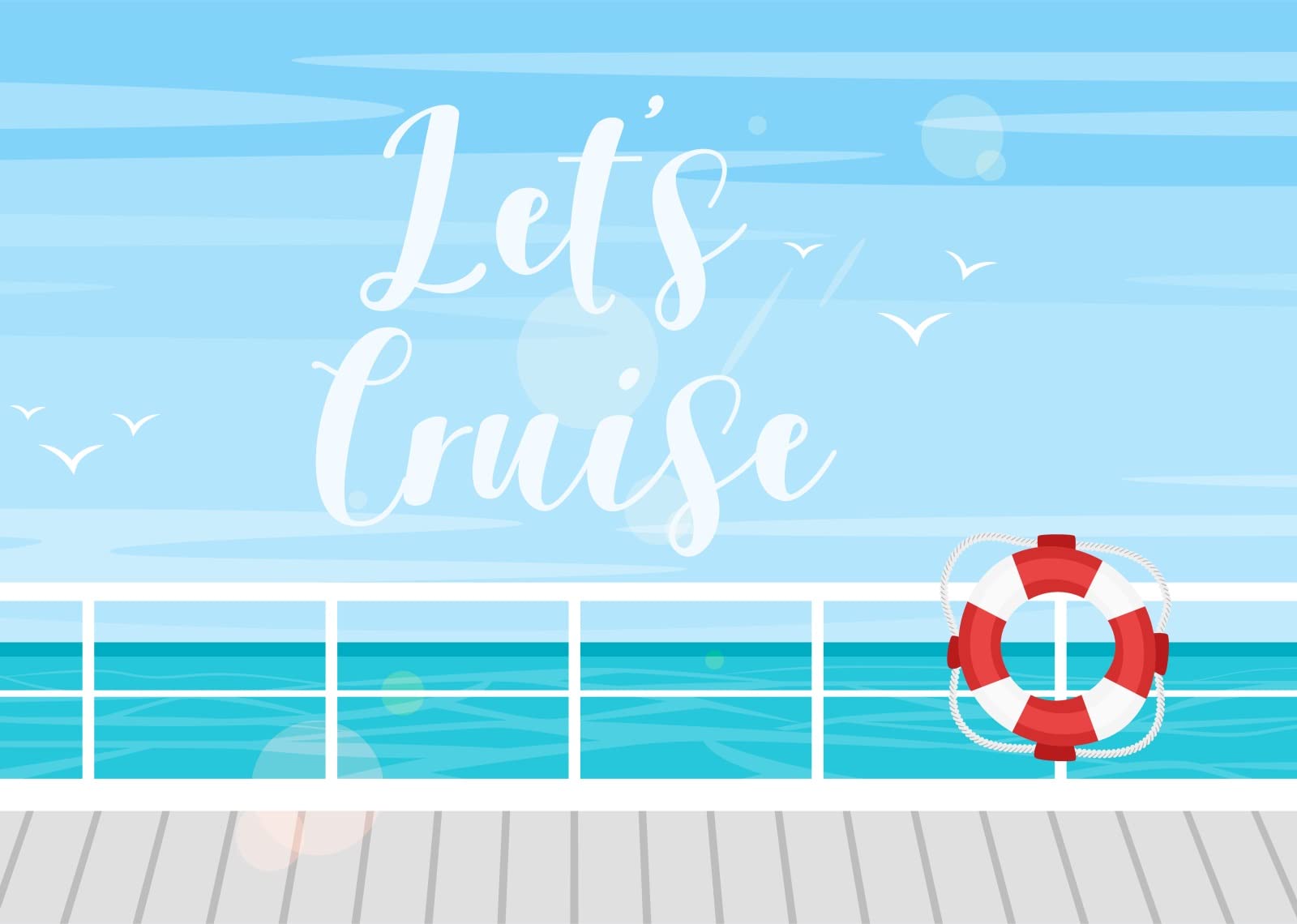 CORFOTO 7x5ft Cartoon Let's Cruise Backdrop Cruise Ship Photography Background Nautical Theme Birthday Party Decorations Ocean Lifebuoy Cartoon