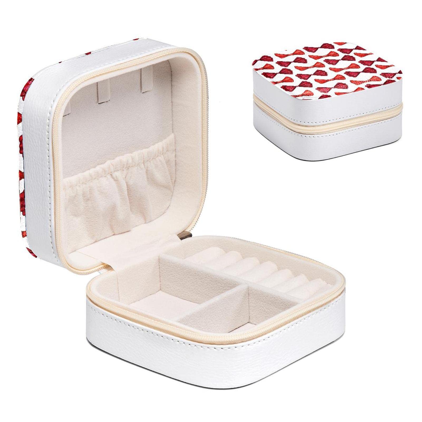 Boîte à bijoux pour femme et fille avec nœud rouge, mini organisateur 10.5 cm
