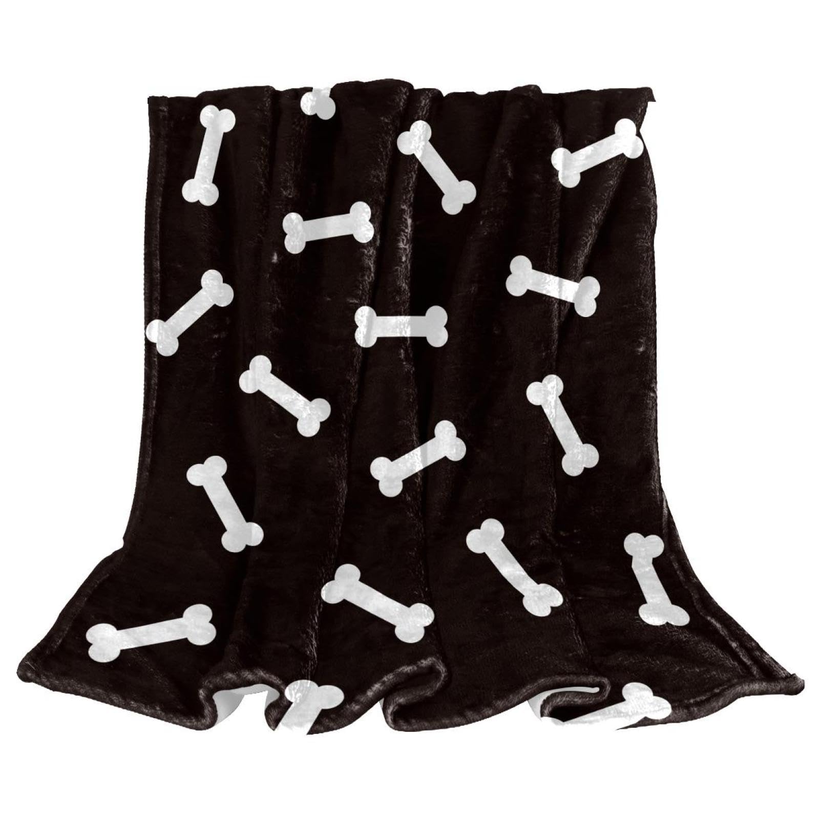 Couverture polaire os noir et blanc en microfibre chaude et douce pour jeté de canapé 150x200cm