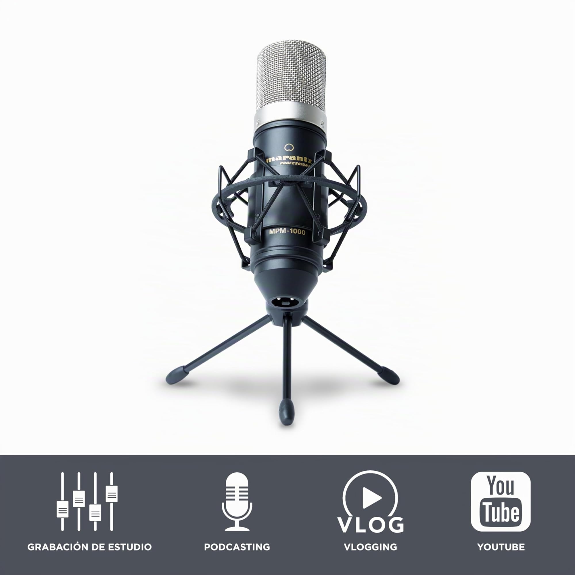 Marantz Professional MPM-1000 - Мicrófono de Condensador con Soporte de Escritorio y Cable XLR, para grabaciones de Estudio, Podcast, Streaming y más