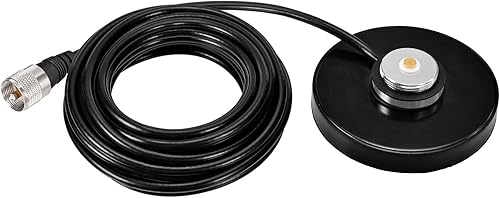 Bingfu Antena NMO para montaje de base magnética fuerte, 3.54 pulgadas de diámetro, cable coaxial RG58 de 16.4 pies - enchufe PL259 - para coche,