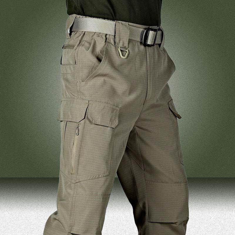 Pantalon jogging militaire homme imperméable multi-poches noir