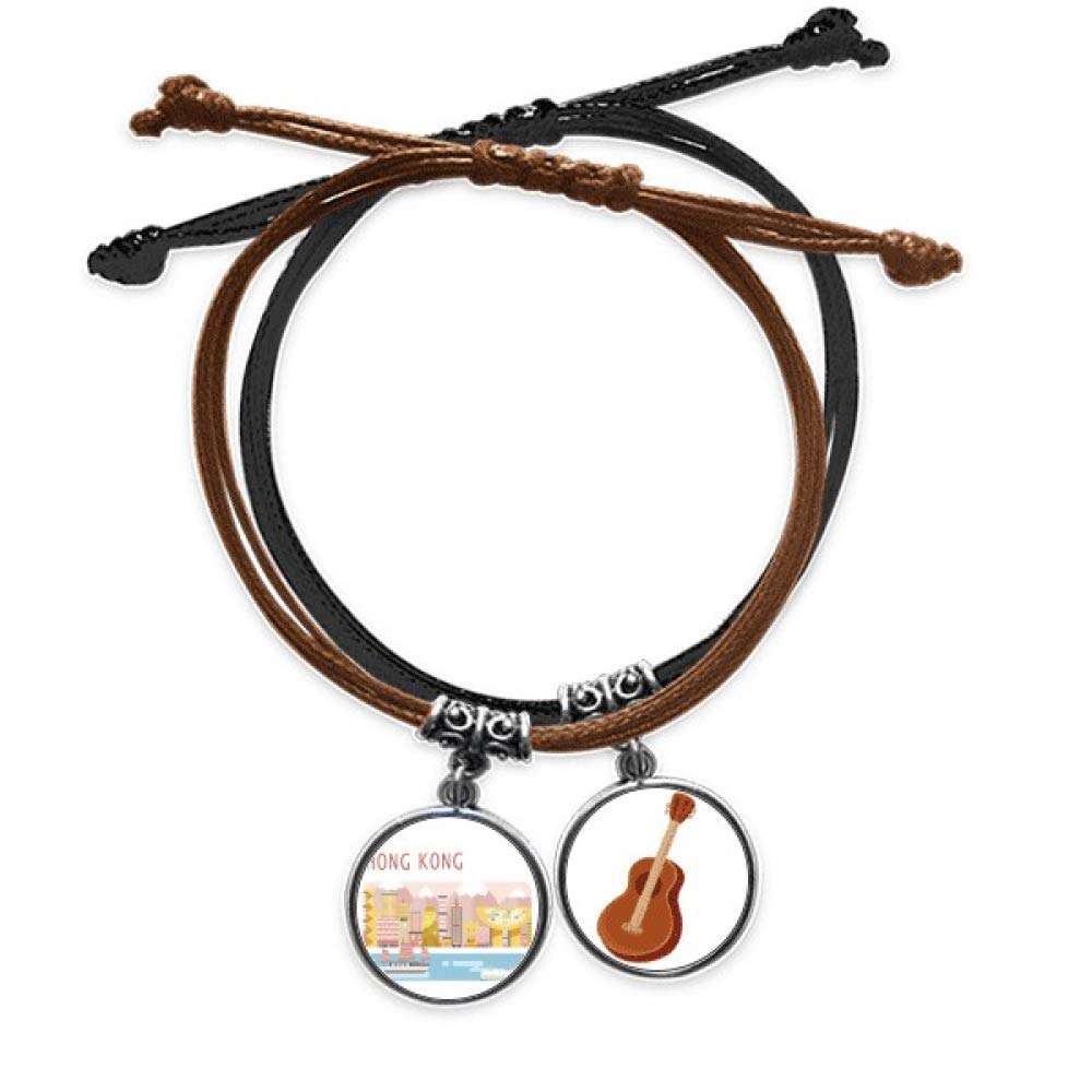 Pulsera cuerda mano cadena cuero resistente con amuleto guitarra 3