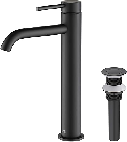 Grifo de lavabo de baño de latón macizo de lujo negro mate con drenaje desplegable y líneas de agua premontadas EPDM de 24 pulgadas