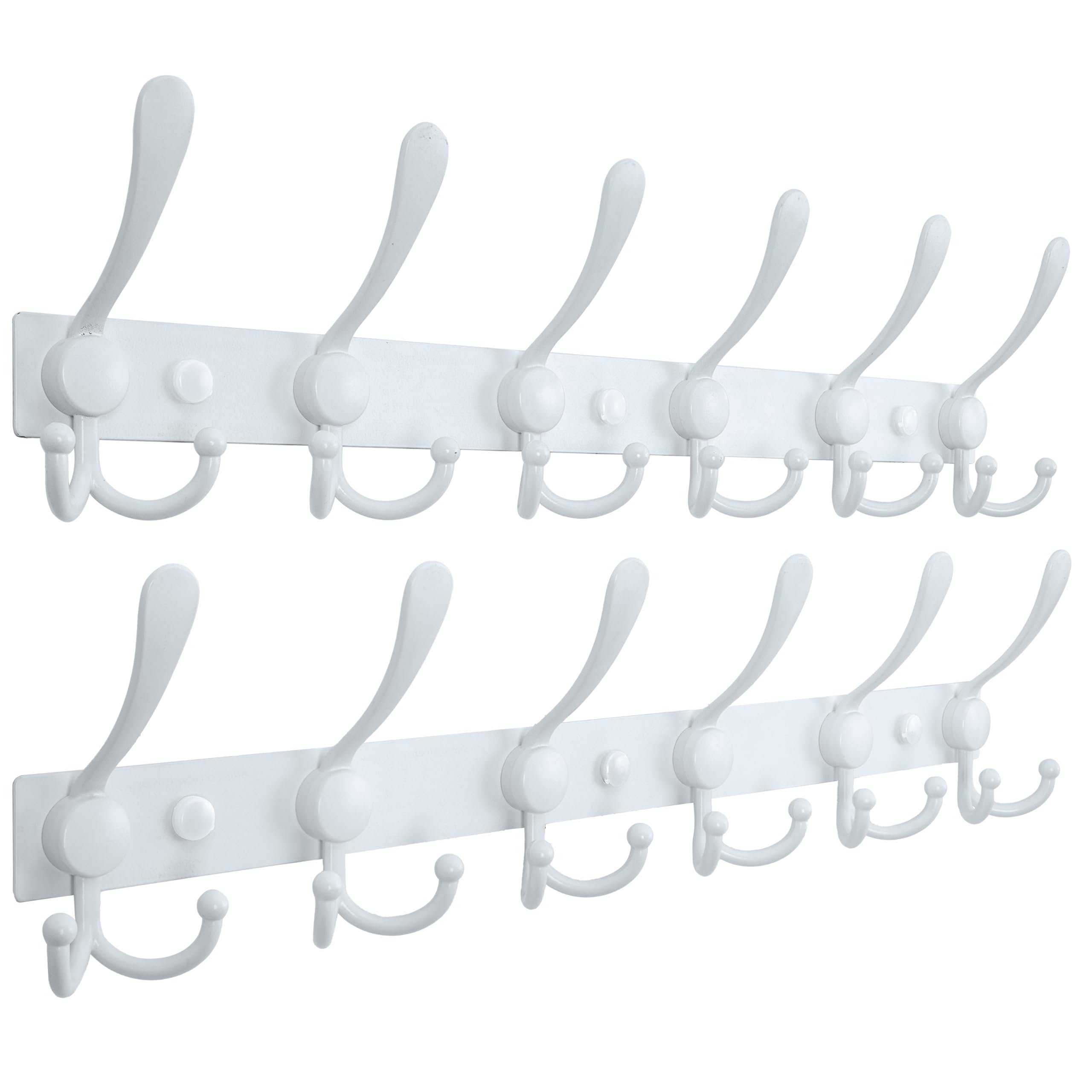 HONSKY Coat Rack Wall Mounted,18 Hanging Points,49cm,Matt White,2 Pack