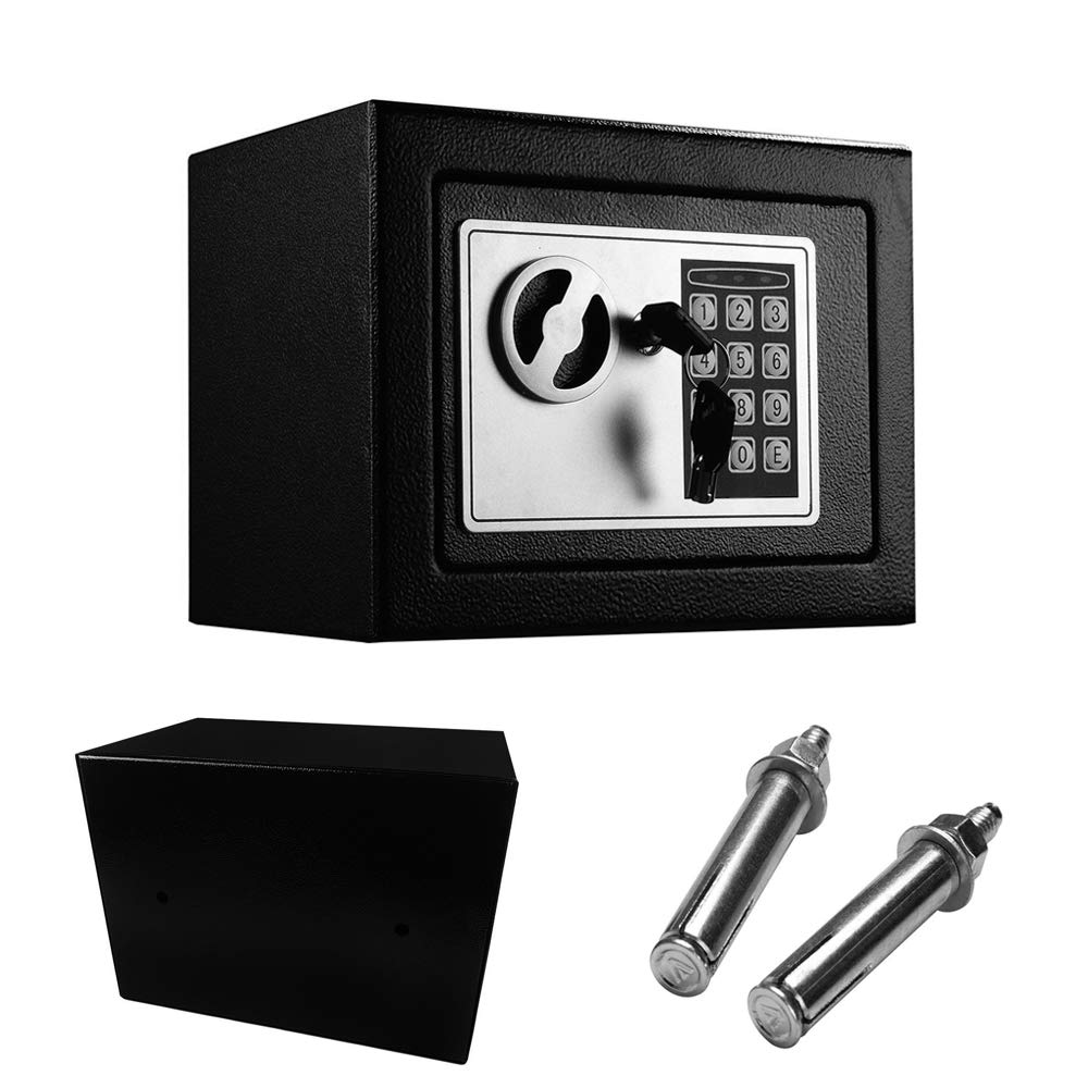 Honi Black Small Safe, Cash Safe Box With Digital Keypad And 2 Keys, Steel Construction, 4.6L Electronic Security Safe For Home Office, Fireproof And Waterproof Cabinet Safes, 23 X 17 X 17Cm