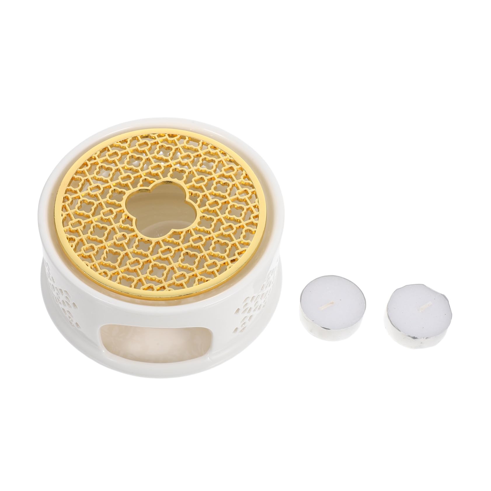 Keramik Teekannenwärmer mit Kerzenhalter, Heizfuß für Tee | Edelstahl Untersetzer, Kompatibel mit Glas Teekannen, für Kaffee Zuhause und Büro, Inklusive Löffel