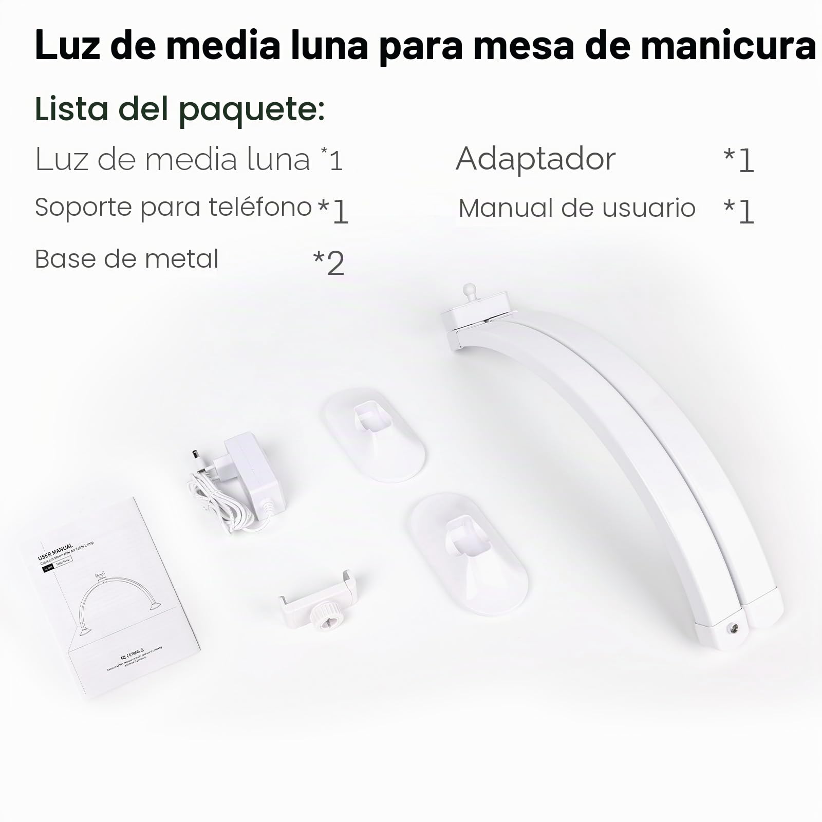 Lampara Media Luna, 81CM 48W Arco de Luz para Uñas, Blanco | Lámpara de media luna con Soporte, lampara de uñas led aro de luz manicura profesional para estetica de pestañas tatuaje