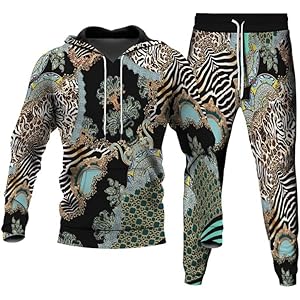 2-delige casual sweatsuits voor heren, luipaardprint, joggingpakken comfortabele activewear-outfits