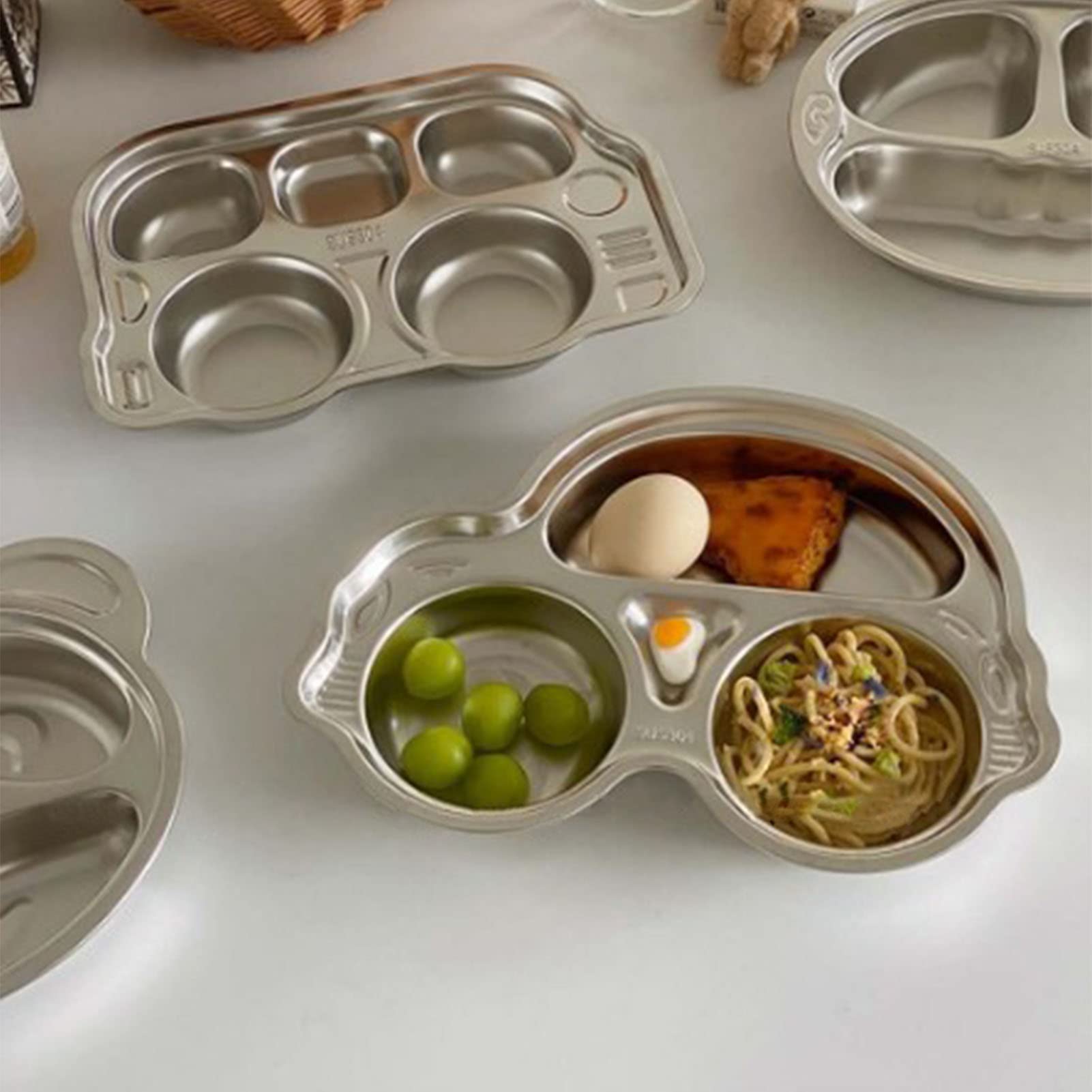 Stainless Steel Cartoon Divided Platter Fun Shape Drop Proof Dinner Tray for Kindergarten, Food Grade Plate for Kids Home Picnics Camping (Car) — view 3