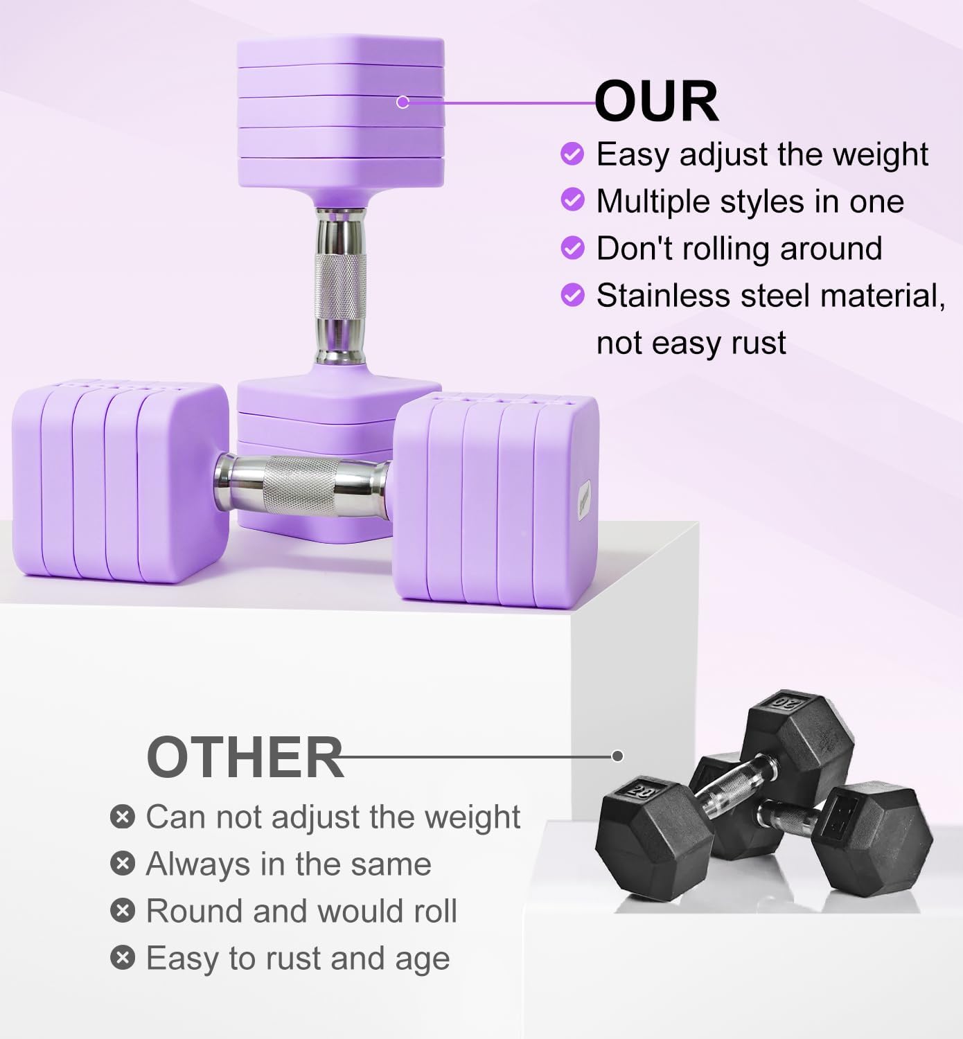 20LB 40LB 50LB Adjustable Dumbbell Set Free Weights Dumbbells Set for Women Men Hand Weights Sets Adjust Dumbbell Weight Sets for Home Gym Exercise Workout Strength Training Equipments
