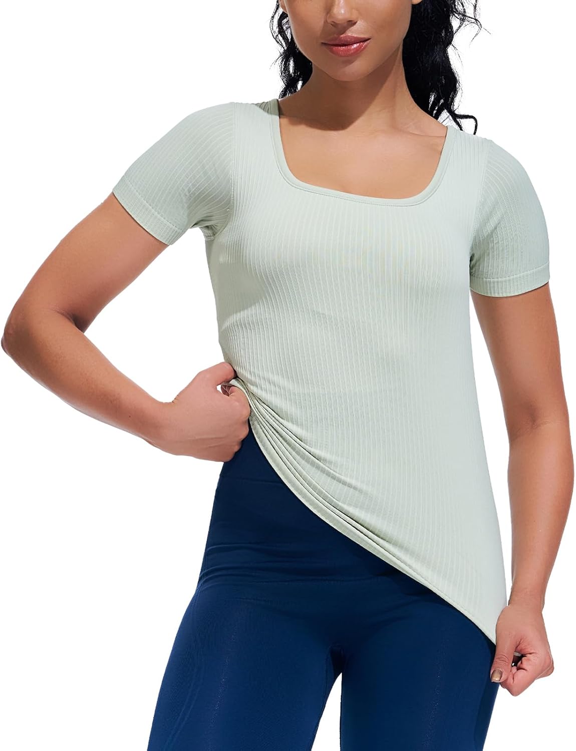 sphinx cat Seamless Ribbed Workout Yoga Fitted Tee Shirts Short-Sleeve Tops for Women with Built in Bra
