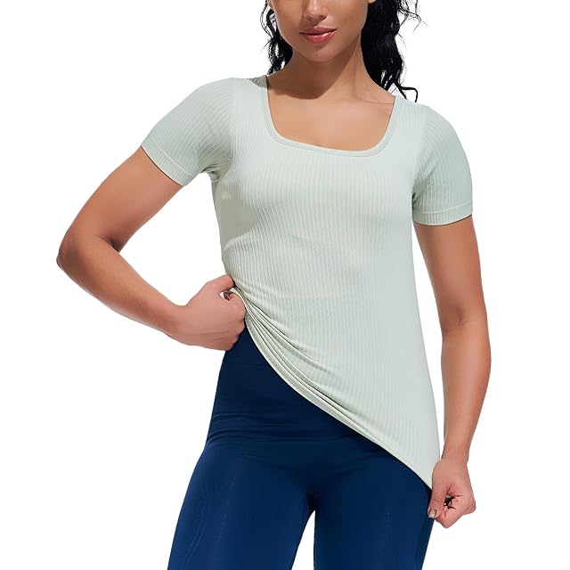 sphinx cat Seamless Ribbed Workout Yoga Fitted Tee Shirts Short-Sleeve Tops for Women with Built in Bra