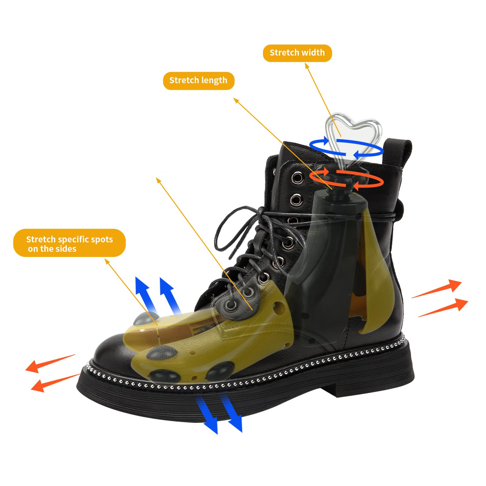 Estirador de zapatos y botas para hombre y mujer, 2 piezas de ancho y longitud ajustables para pies anchos, estirador de botas para hombres de 8 a 13 pulgadas y talla de mujer de 9.5 a 14